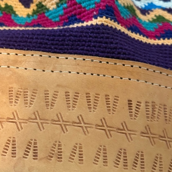 LEATHER woven bag drawstring Aztec tapestry - Picture 3 of 7